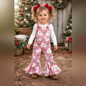 Boutique 2t Red Striped Santa And Candy Cane Bell Bottom Overalls